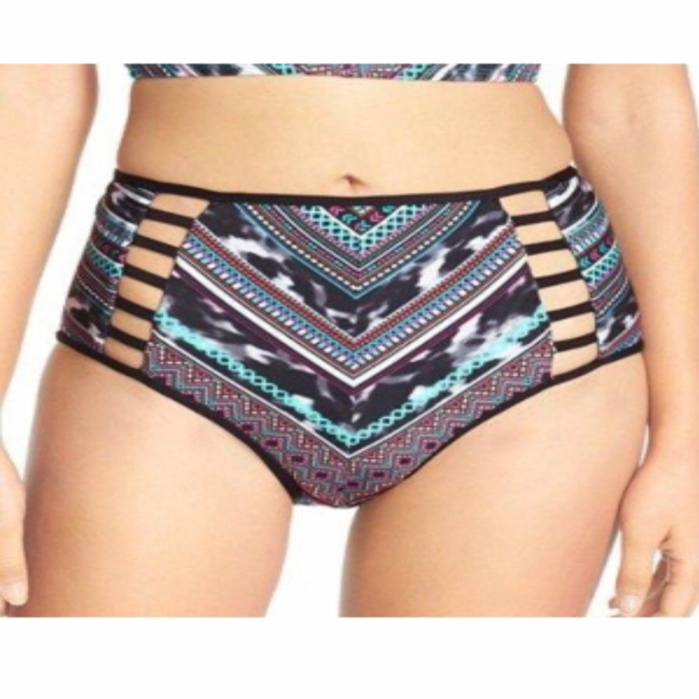 Kenneth Cole High Waist Cut Out Bikini Black Aztec Large